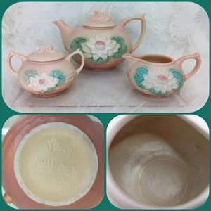 Rumpf Keramik Seerose Rosa Teekanne mit Milchkännchen & Zucker Vintage USA - Bild 1 von 17