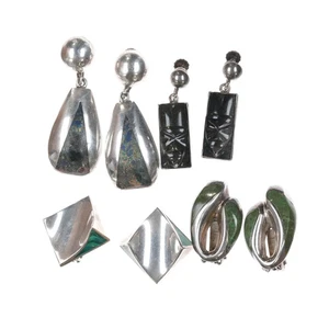4 Paar Enrique Ledesma/andere Taxco Modernist Sterling Clip/Schraubverschluss Ohrringe - Bild 1 von 5