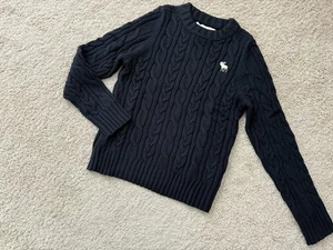 Maglione uomo Abercrombie & Fitch Y2K misto lana girocollo maglia cavo blu navy L nuovo con etichette - Foto 1 di 9