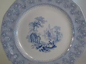 John G Alcock Blantyre Cobridg Blue Transferware Scenic 9.3/8" Dinner Plate 19th - Picture 1 of 12