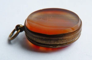 Pendentif reliquaire reliquary en agate bijou ancien 19e siècle - Picture 1 of 4