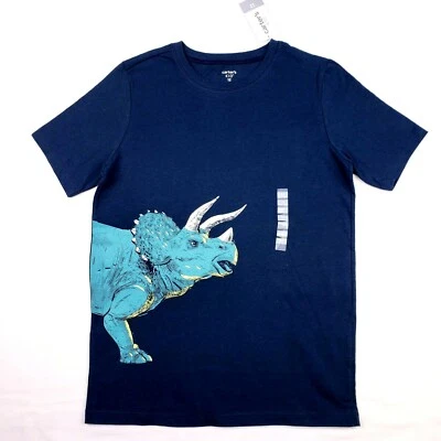 Carter's Boys Dinosaur Jersey Tee Navy Blue Size 12 NWT - Image 1 of 4