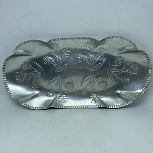  Forged Aluminum Floral Rose Scalloped Serving Tray 1940s 12.75" X 6.25" Vintage - Picture 1 of 12