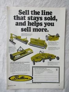 Vintage 1972 Brillion Rotary Mowers Print AD Advertisement 8x11 - Picture 1 of 1