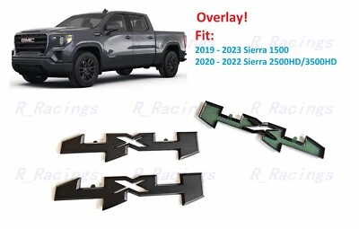 Overlay 2PCS Matte black Side Bed 4x4 Emblem 2019+ Sierra 1500 2500HD 3500HD - Image 1 of 4