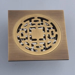 Carved Antique Brass Square Shower Drain Floor Waste Drain Cover Strainer mhr125 - Picture 1 of 7