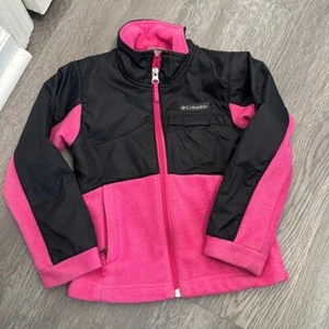 Little Girl's Youth Pink and Black Fleece Full Zip Columbia Jacket Size XXS - Picture 1 of 6