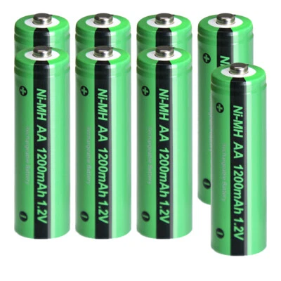 8Pcs 1200mAh Rechargeable AA Batteries 1.2V NI-MH for Solar Lights Button Top - Image 1 of 4