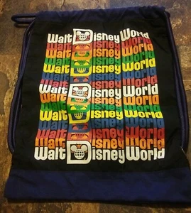 NWT Disney Parks Walt Disney World Drawstring Backpack Heavy Duty Black Colorful - Picture 1 of 7