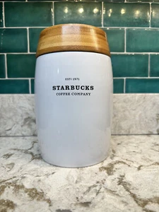 Starbucks Kaffee Keramik Kanister Glas Bambus Deckel 48 oz Tee weiß Farmhouse 2009 - Bild 1 von 7