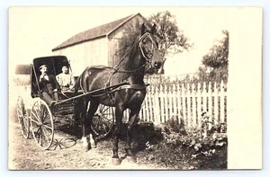 RPPC Husband Wife in Horse Drawn Buggy Vintage View Real Photo Postcard C26 - Picture 1 of 2