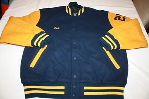 Vintage STEWART & STRAUSS Letterman’s VARSITY BLUE YELLOW LARGE - Picture 1 of 5
