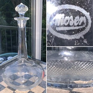 V RARE MOSER ROYAL 10” Crystal Decanter 1 LTR Hand Cut Diamond Wine Barware VGC - Picture 1 of 22