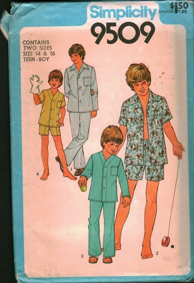 9509 Vintage Simplicity SEWING Pattern Boys Pajamas Shirt Shorts Pants OOP Sew  - Image 1 of 2
