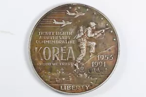 1991-P Korean War Commemorative Silver Dollar Camo Toning $1 - Picture 1 of 3