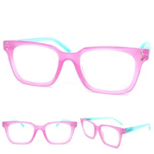 Women's Classic Modern Retro READING Eye Glasses Readers Pink & Blue Frame +3.00 - Picture 1 of 6