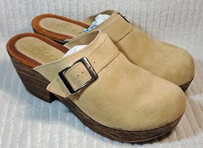 SBicca Clogs Suede Womens 8 Chunky Heel Platform Brown Leather Slip On S Bicca - Image 1 of 4