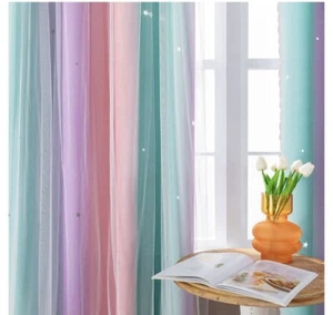 Xidi Blackout Curtains 52x63 Each Panel Lace Bedroom 2 Panel Set Pastel - Picture 1 of 9