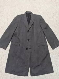 vintage 1950s union USA made TWEED herringbone 48L gray OVERCOAT wool charcoal - Picture 1 of 11