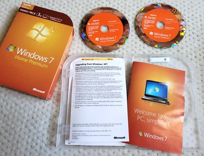 Microsoft Windows 7 Home Premium Upgrade Family Pack 32 & 64 Bit DVDs, key incl. - Image 1 of 4