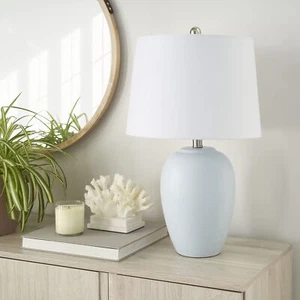 Nourison 23" Coastal Blue Ceramic Pot Table Lamp for Bedroom Living Room Dini... - Picture 1 of 6