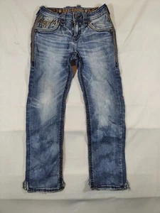 Rock Revival Jeans Men's 29 Pruitt Straight Leg Distressed Embroidered Blue - Picture 1 of 11