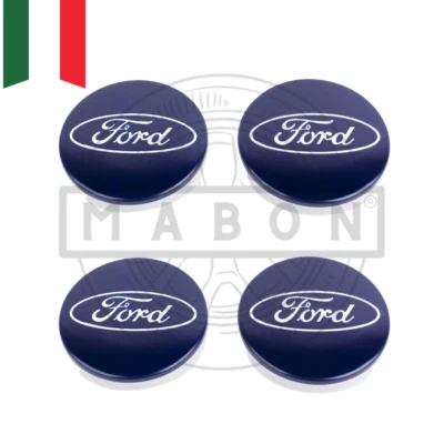 Set 4 Coprimozzo Copri Mozzo Borchie 54mm per Ford Focus Fiesta Mondeo Ka Blu - Imagen 1 de 4