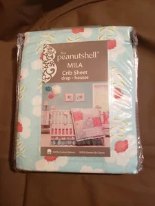 The Peanutshell MILA Crib Sheet Bedding Fitted Sheet Blue Pink White Floral New - Picture 1 of 3