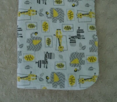 Just Born Zebra Elephant Giraffe Baby Receiving Blanket Gray White Yellow Leaf - Image 1 of 4