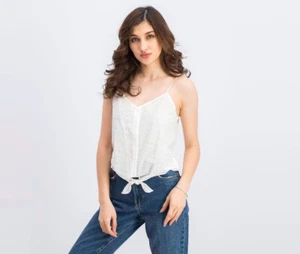 Hippie Rose Juniors' Button Tie-Front Tank Top - White Eyelet Size L - Picture 1 of 5