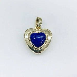 14k Yellow Gold Lapis Lazuli Heart Love Blue Gemstone Pendant Charm Italy - Picture 1 of 7