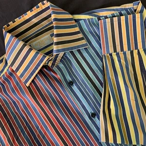 Chemise boutonnée homme AteSeta | 39 - 15,5 | Rayures multicolores | Made In Italy - Photo 1/8