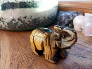 Tigers Eye, Hand Carved Elephant (2) - Picture 1 of 2