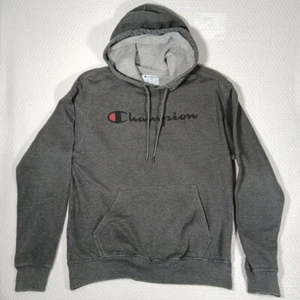 Champion Hoodie Mens Size M Grey Spellout Logo Vintage Thick Warm Sweatshirt - Picture 1 of 6