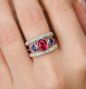 Hot Pink Neon Mahenge 3.51CT Spinel With Tanzanites & White CZ 935 Silver Ring - Picture 1 of 7
