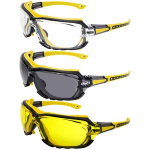 3 Pairs Global Vision Octane Riding Glasses Z87.1 A/F Clear/Smoke/Yellow Lens - Picture 1 of 9