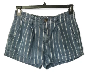 American Eagle Denim Jean Shorts Size 4 Lightweight Striped Paper Bag Waist - Picture 1 of 8