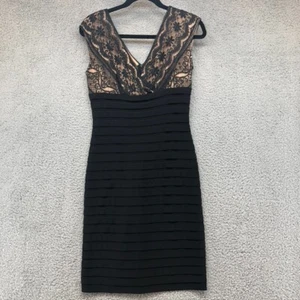 Adrianna Papell Sheath Dress Black Beige Lace Formal Wedding LBD Womens 8 - Picture 1 of 5