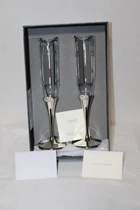 Vera Wang Wegwood Infinity Toasting Flute Pair Silver Plated Glasses. Set of 2 - Picture 1 of 10