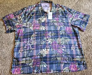 Tommy Bahama Mens Silk Floral Huladays Plaid Short Sleeve Shirt 3XLB NWT NEW - Picture 1 of 8
