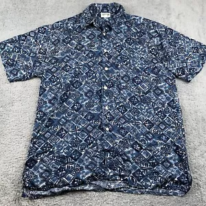 VINTAGE Guess Shirt Mens Medium Blue Hawaiian Aztec Camp Loop Collar Oversized - Picture 1 of 11