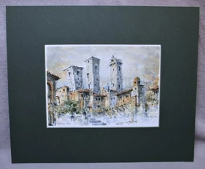 Pintura Acuarela Original Firmada de San Gimignano Italia ~ Ciudad de las Cinco Torres - Imagen 1 de 5