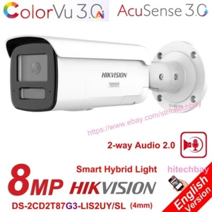 Hikvision Ai 8MP 4K ColorVu3.0 2-Way Audio PoE IP Camera DS-2CD2T87G3-LIS2UY/SL - Picture 1 of 12