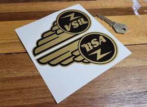 BSA Golden Flash Motorcycle Tank Stickers 5" Pair Gold Handed Classic Winged - Picture 1 of 1