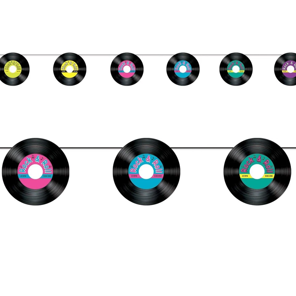 BANNER TRANSMISOR DISCOS DECORACIÓN FIESTA TIENDA REFRESCOS GRASA ROCK N ROLL AÑOS 50 8 pies Foto 1 de 1