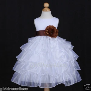VESTIDO DE NIÑA FLOR DE BODA ORGANZA EN NIVELES BLANCO/MARRÓN 12M 18M 2/2T 3/4/4T 6 8 10 - Imagen 1 de 2