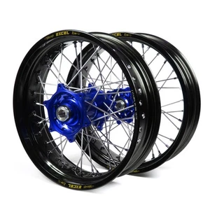 KTM 450 SX-F 2003-2012 Wheel Set Black Excel Supermoto Rims Blue Talon Hubs 17x3 - Picture 1 of 2