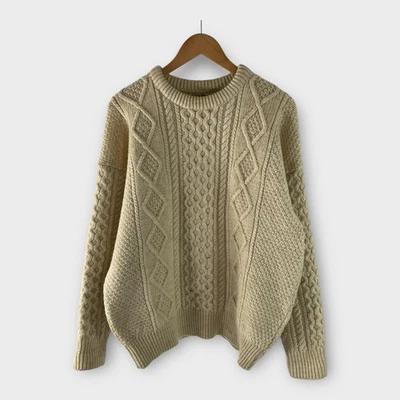 Винтаж 80-е L.L. Bean кремовый шерсти кабель трикотажа Fisherman свитер мужской размер большой - Изображение 1 из 4