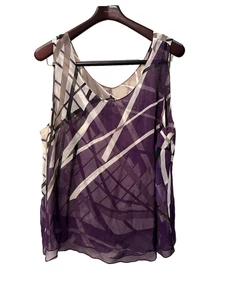 HAND MADE SLEEVELESS PURPLE 100% SILK BLOUSE TANK TOP WOMEN'S SIZE XL - Picture 1 of 3