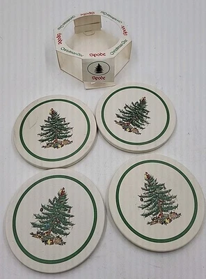Spode Christmas Tree Santa Coasters Cork Back Round Vintage / 4 - Image 1 of 4